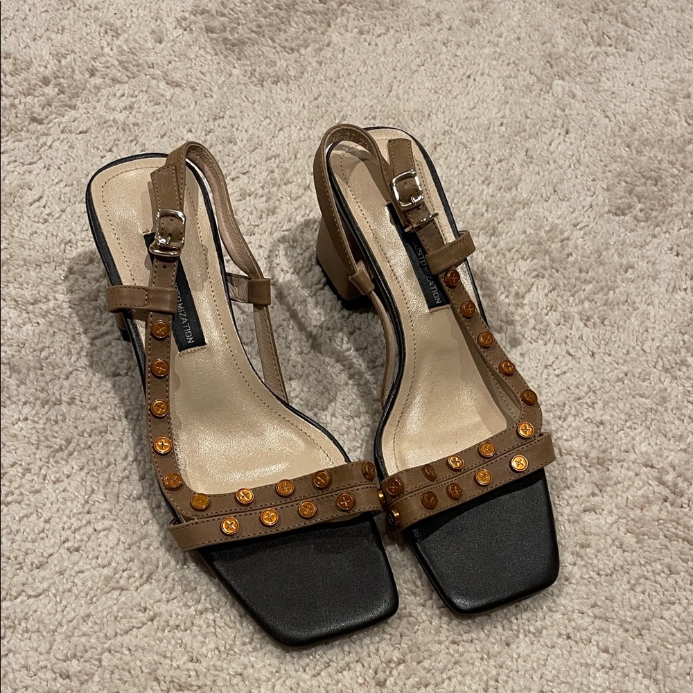 Elegant Tan and Black Studded Women's Sandals